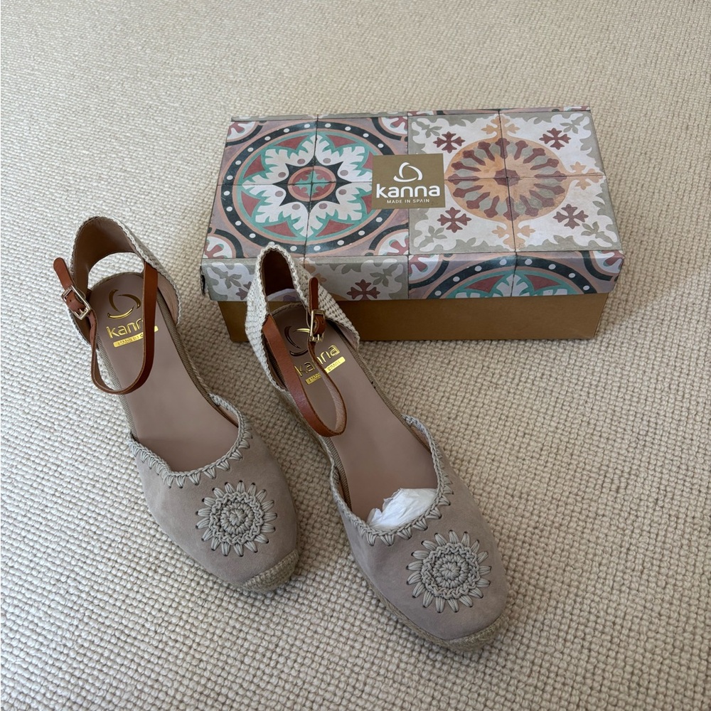 Kanna Taupe Suede Embroidered Espadrilles - Picture 3 of 10